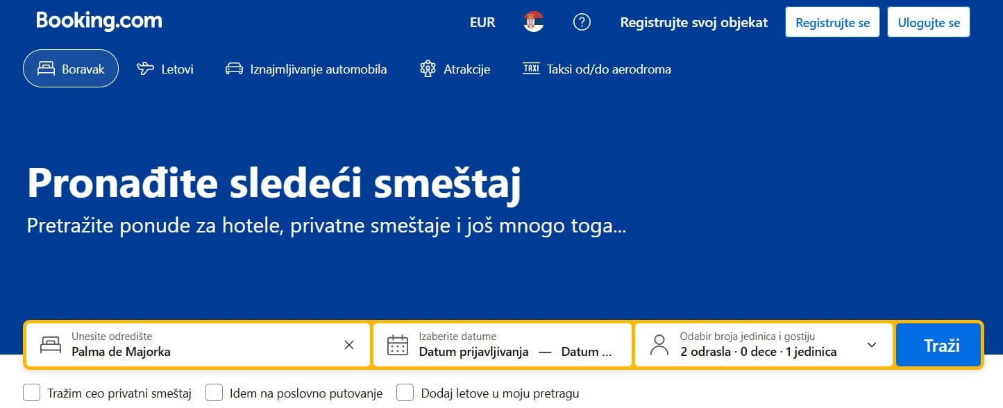 Booking početna stranica