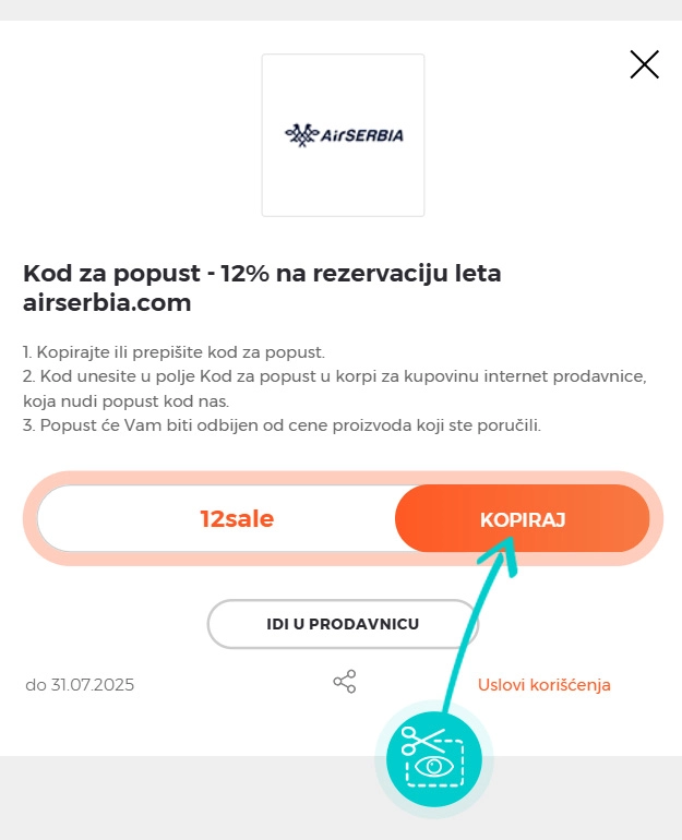 Uputstvo kako da kopirate kod za popust Air Serbia