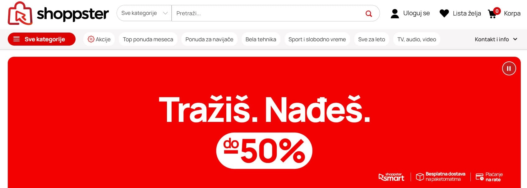 Shoppster početna stranica