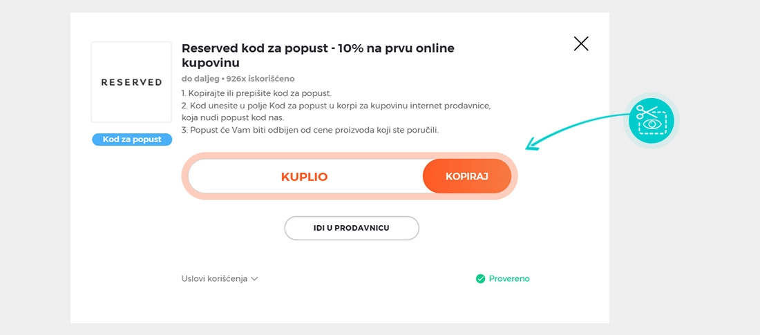 Uputstvo kako da kopirate kod za popust Reserved