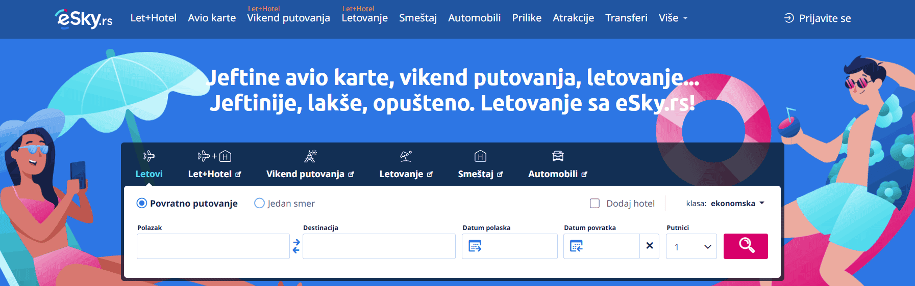 eSky početna stranica