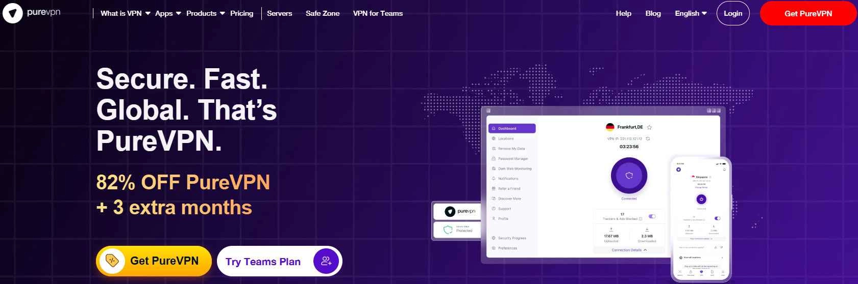 PureVPN početna stranica