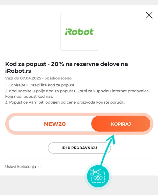 Uputstvo kako da kopirate kod za popust iRobot