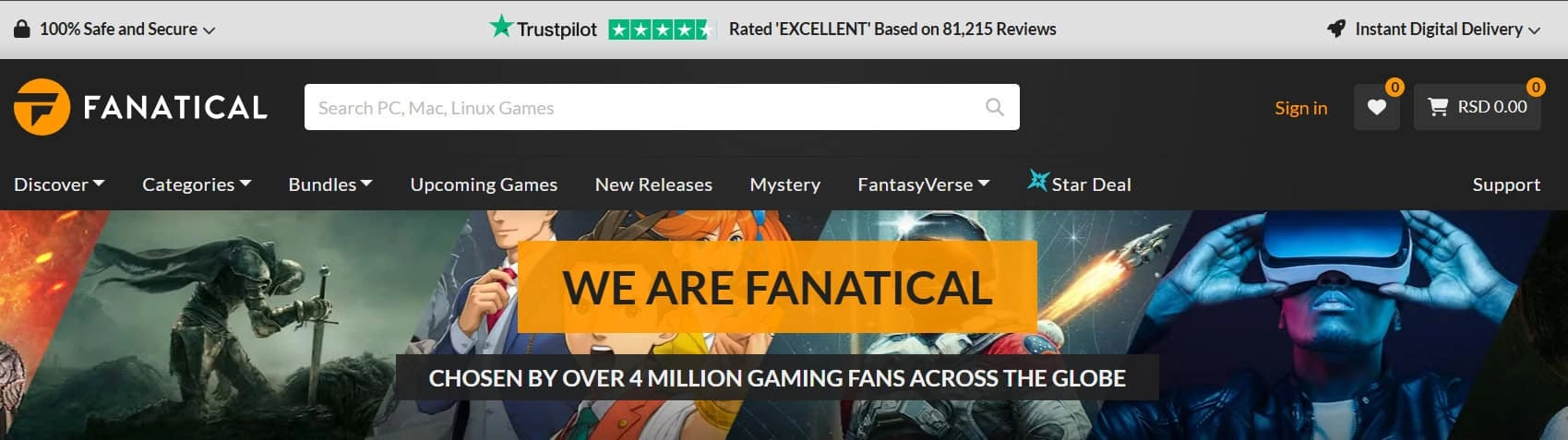 Fanatical početna stranica