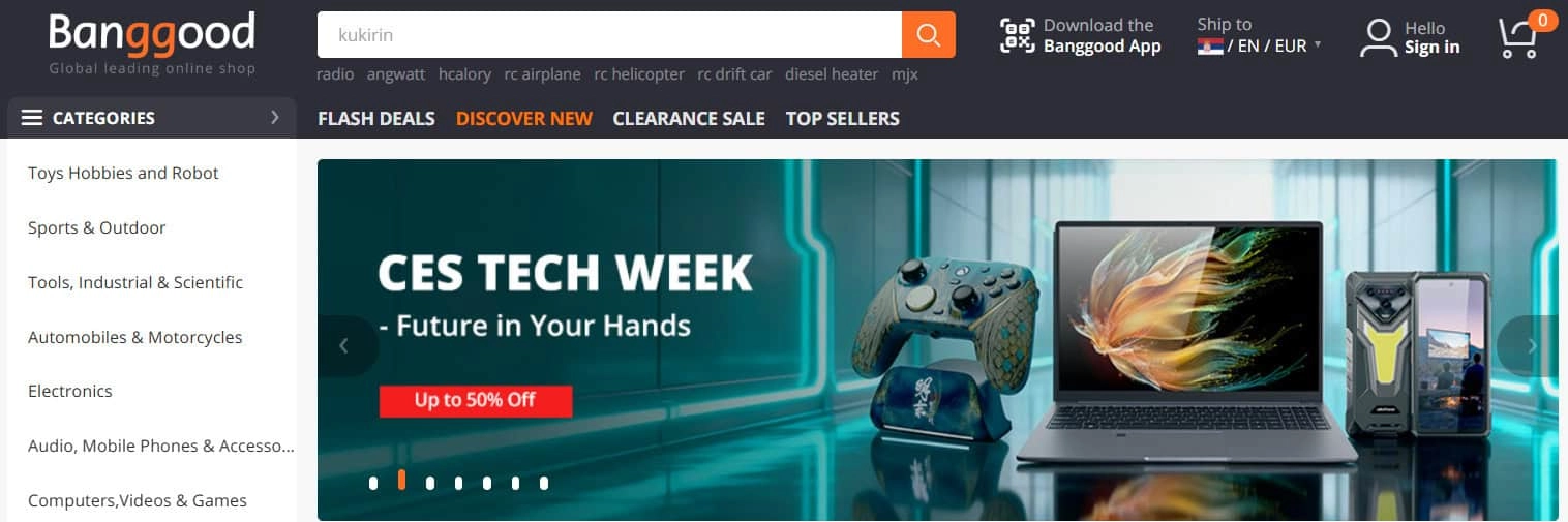 Banggood početna stranica