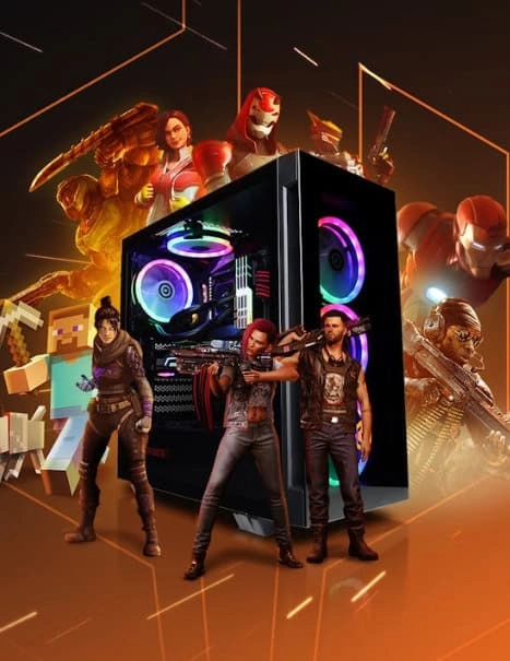 Računarsko kućište okruženo raznim likovima iz igrica