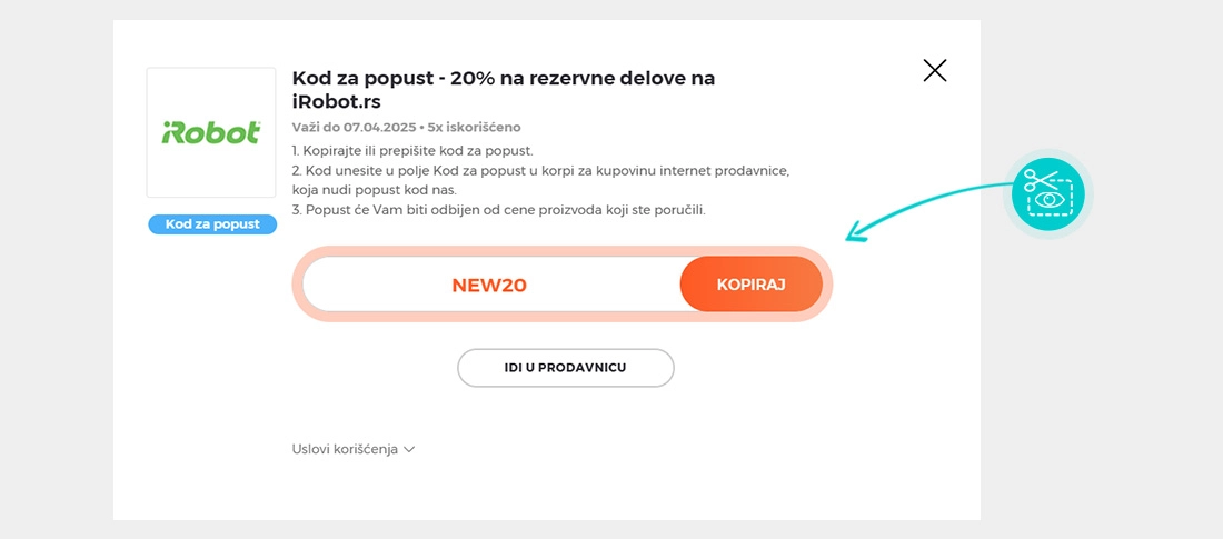 Uputstvo kako da kopirate kod za popust iRobot