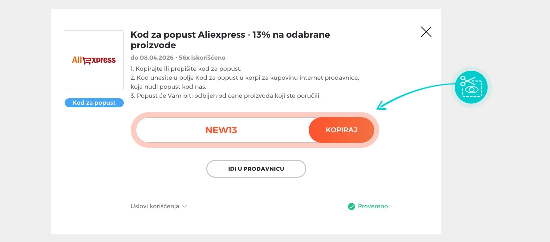 Uputstvo kako da kopirate kod za popust AliExpress