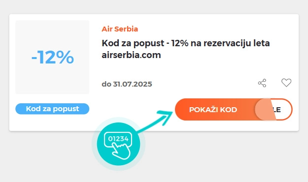 Primer koda za popust za Air Serbia