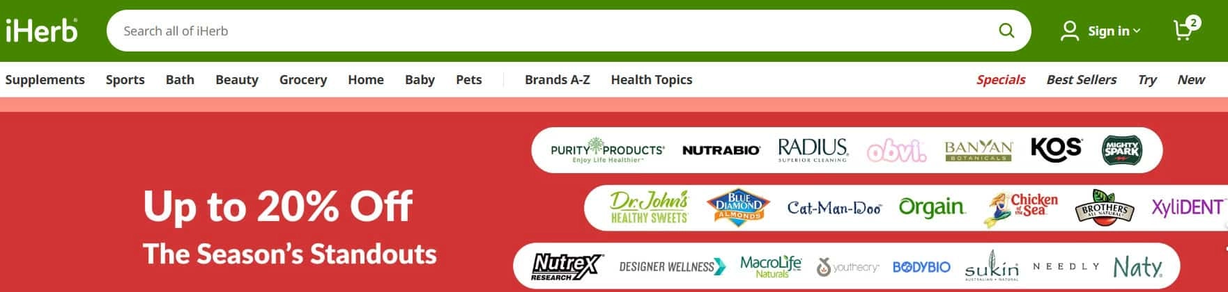 iHerb početna stranica