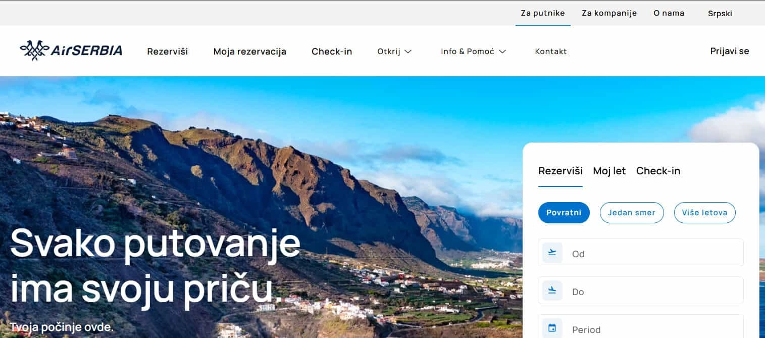 Air Serbia početna stranica