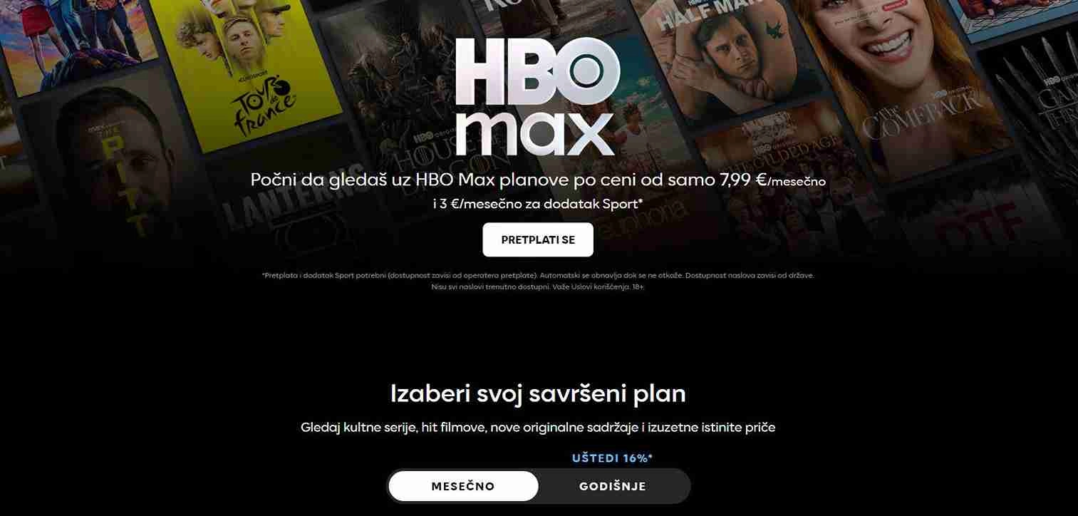 HBO Max početna stranica