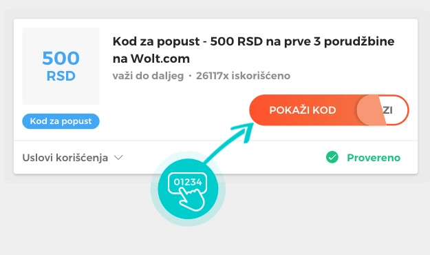 Primer koda za popust za Wolt