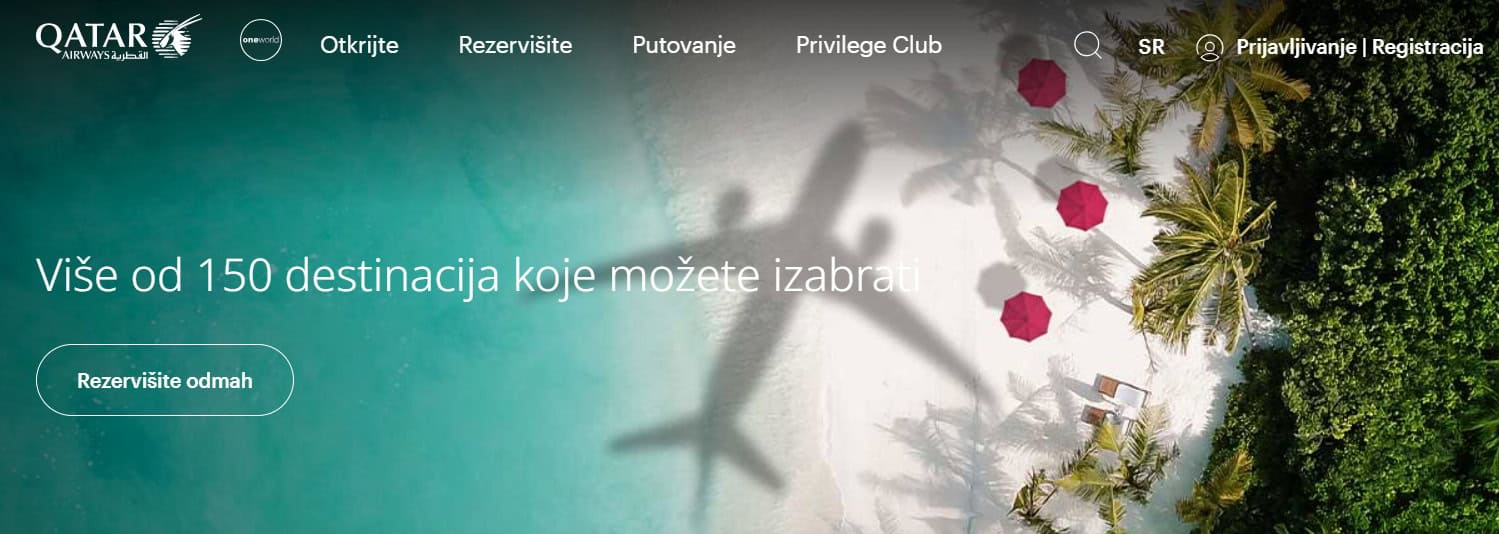 Qatar Airways početna stranica