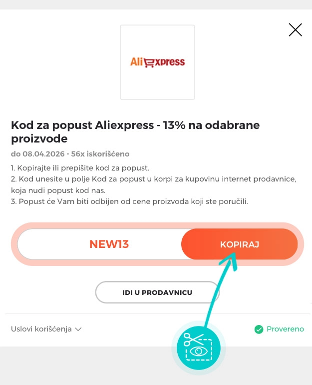Uputstvo kako da kopirate kod za popust AliExpress