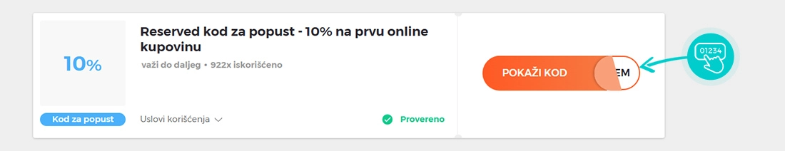 Primer koda za popust za Reserved
