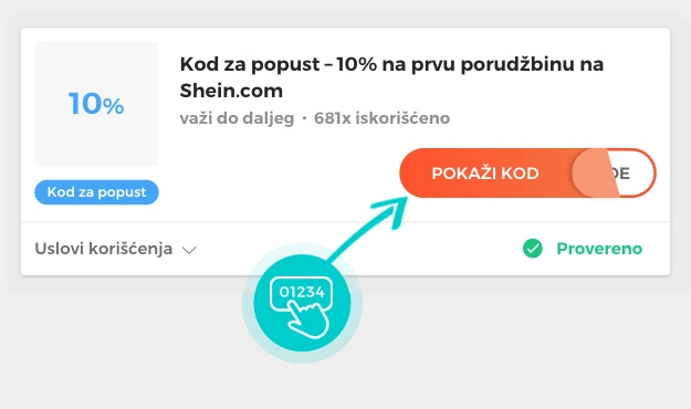 Primer koda za popust za Shein