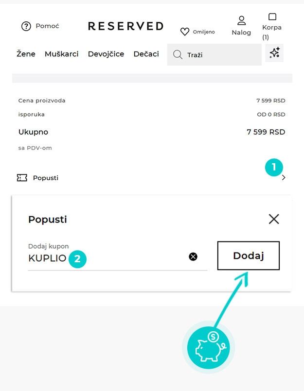 Uputstvo kako da primenite kod za popust u korpi za kupovinu Reserved