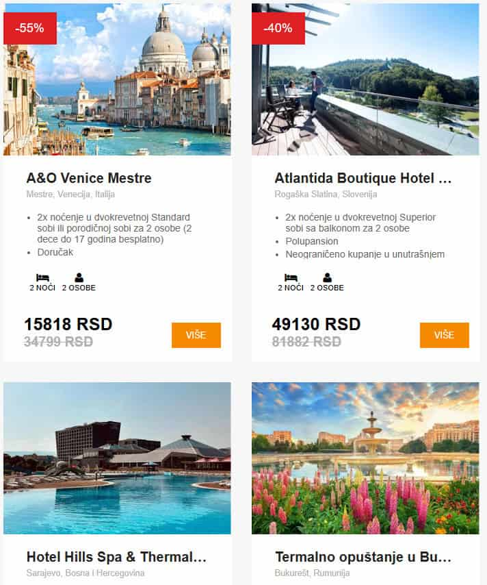 Četiri promotivne Megabon ponude za smeštaj u različitim evropskim destinacijama