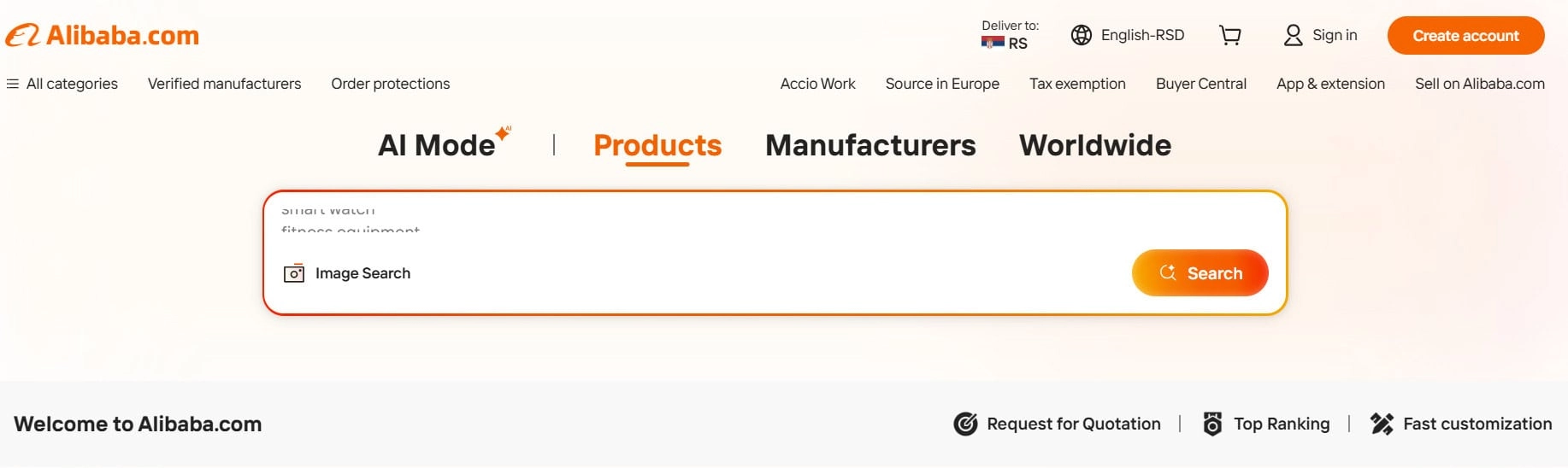 Alibaba početna stranica
