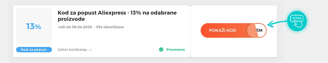 Primer koda za popust za AliExpress
