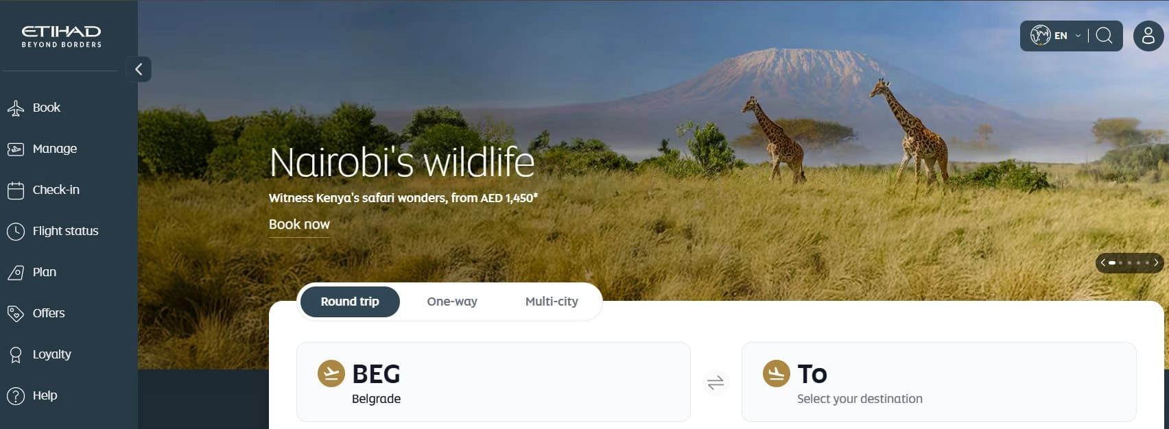 Etihad početna stranica